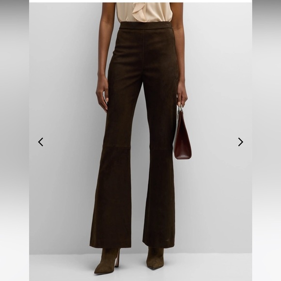 Kobi Halperin Joelle High-Rise Leather Suede Flare Pants Chocolate Brown 2 - Picture 1 of 12